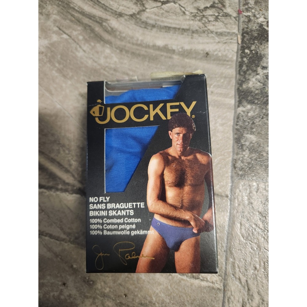 Jockey Skants Bikini Briefs Blue Vintage 1990 Jim Palmer No Fly Small 28-30